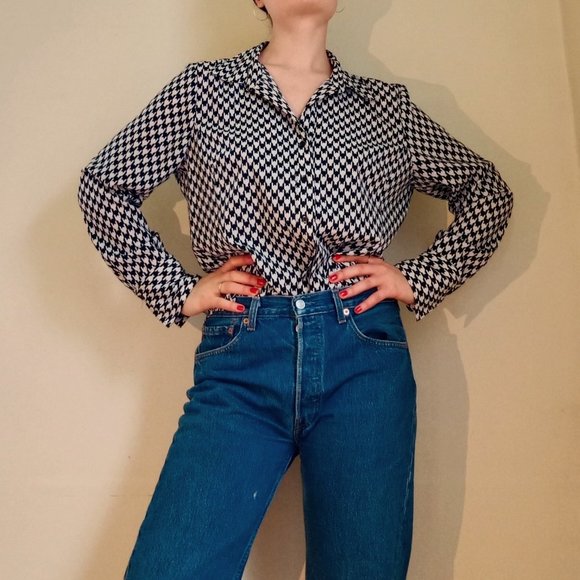 Houndstooth jessica blouse button down shirt - Picture 1 of 8